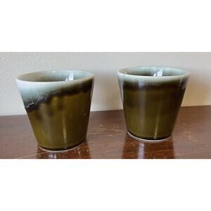 Vintage Pfaltzgraff Copper Green Dripped Set Of 2 Coffee Tea Mugs Cups